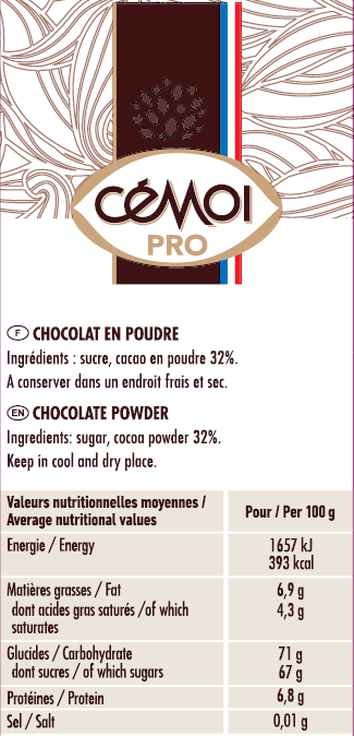 Chocolat poudre Doses 20 grs CEMOI - Colis 250 pièces - Epicerie Select