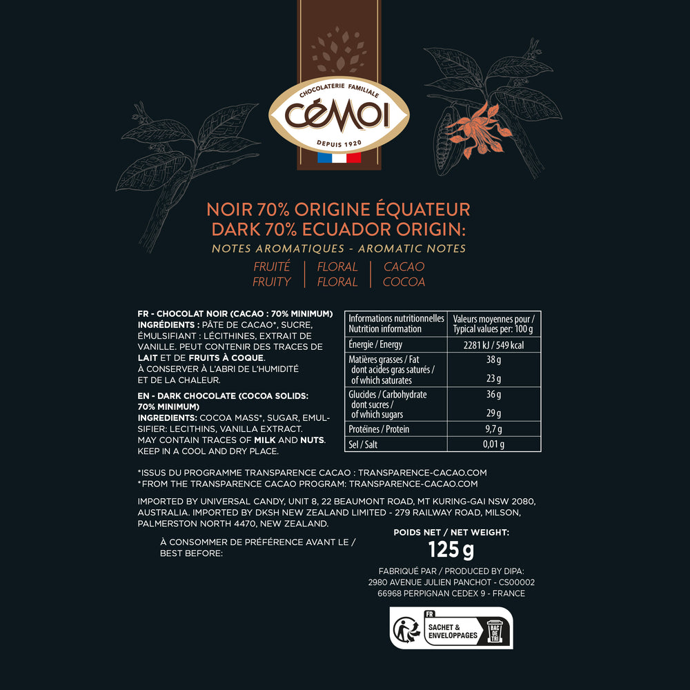 Sachet palets Single Origin chocolat noir 70% Equateur (125g)