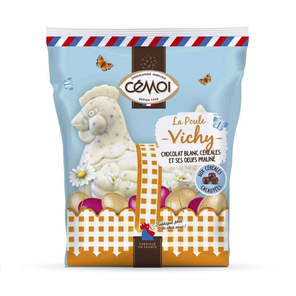 La Poule Vichy Chocolat Blanc et Céréales Chocolatées Pâques Cémoi