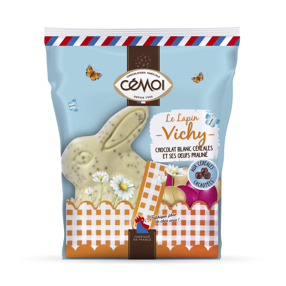 Le Lapin Vichy Chocolat Blanc et Céréales Chocolatées Pâques Cémoi