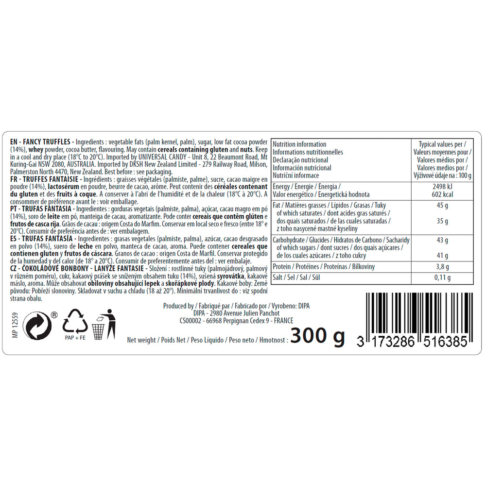 Boîte métal doré, Truffes classiques au cacao (300g)