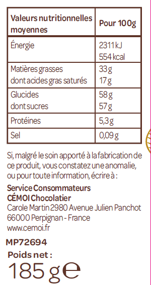 Oeufs Dégustation Chocolat Blanc Praliné Pâques Cémoi - Liste des ingrédients 